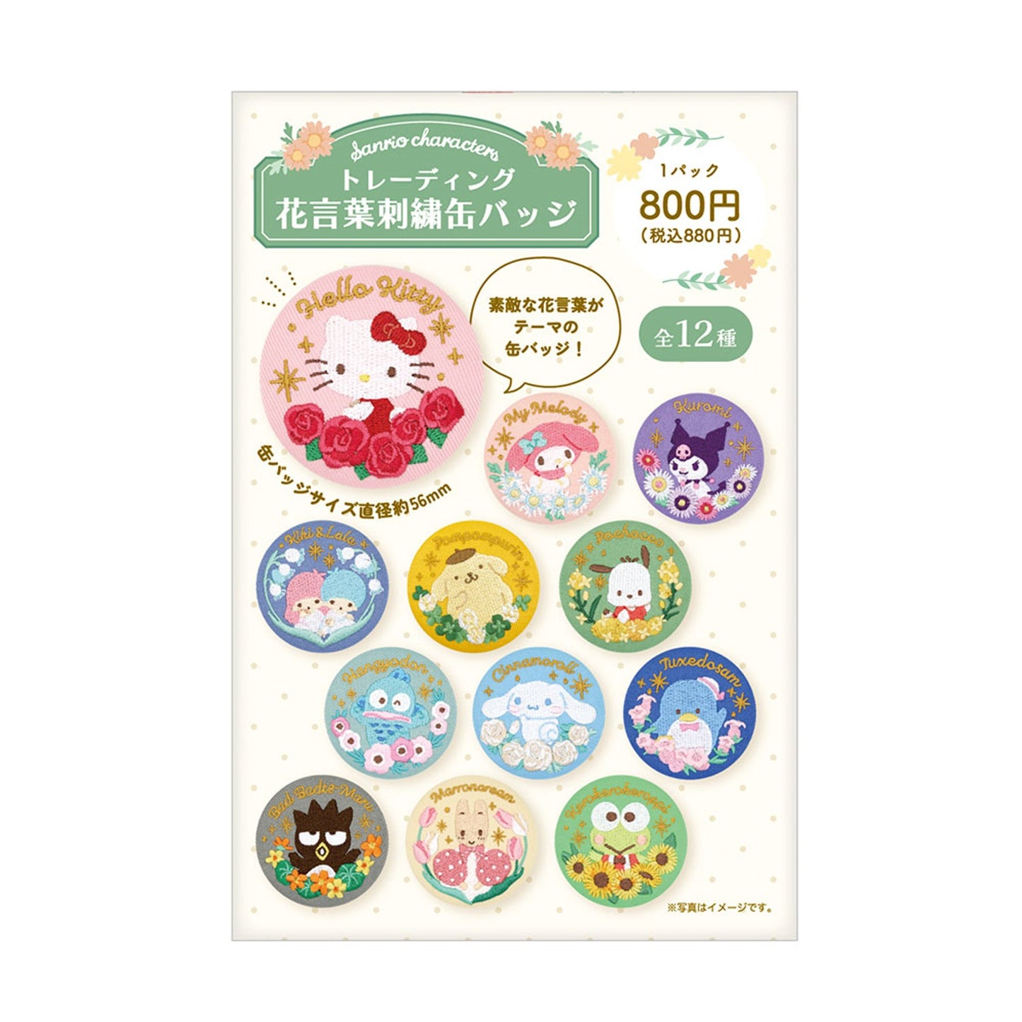 Sanrio Characters 角色秘密花語刺繡徽章系列 Secret Flower Language Embroidered Badge Series Blind Box （一盒12款，款式隨機） - TOYZHOLIC