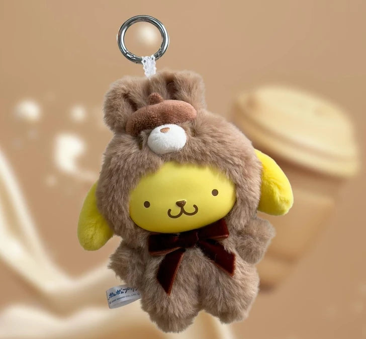 Sanrio 布甸狗 拿鐵兔仔造型 搪膠臉絨毛 掛飾公仔 Pompompurin Latte Bunny Plush Charm - TOYZHOLIC