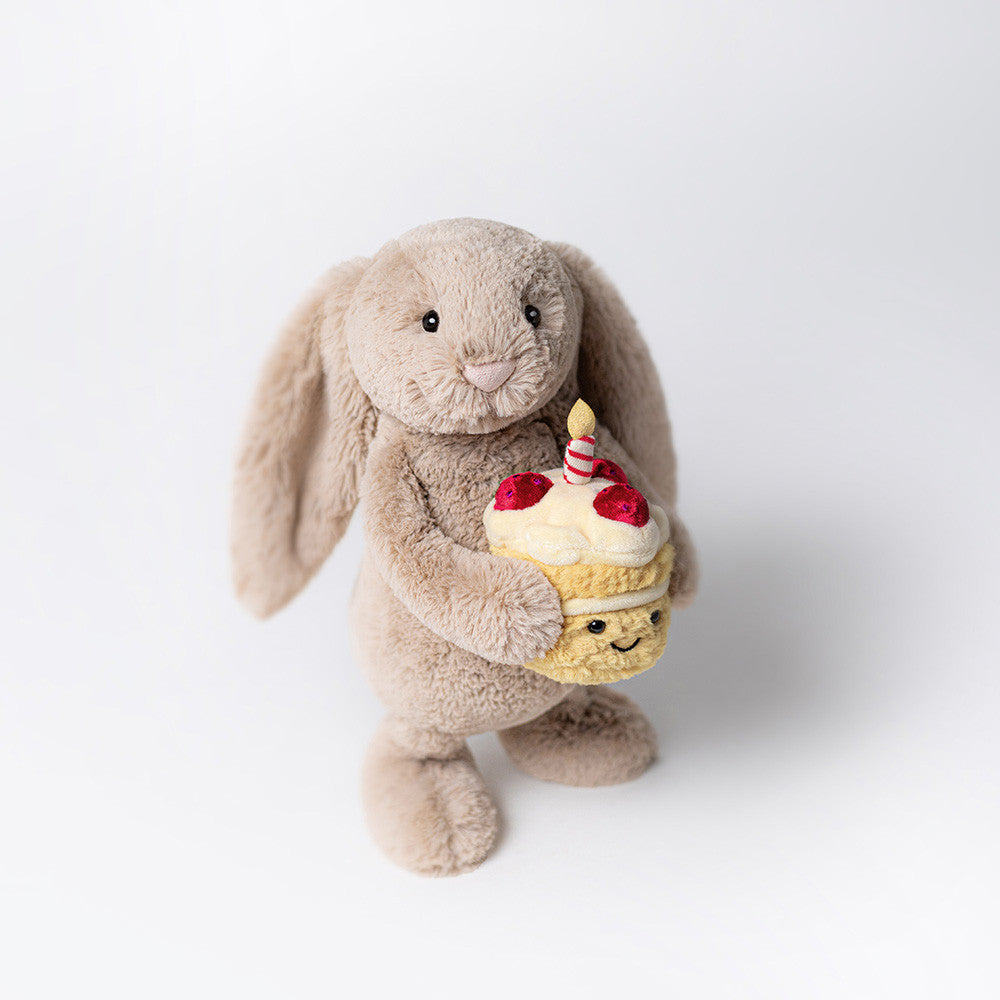 Jellycat 抱抱生日蛋糕兔兔 公仔 Bashful Beige Birthday Bunny Plush - TOYZHOLIC