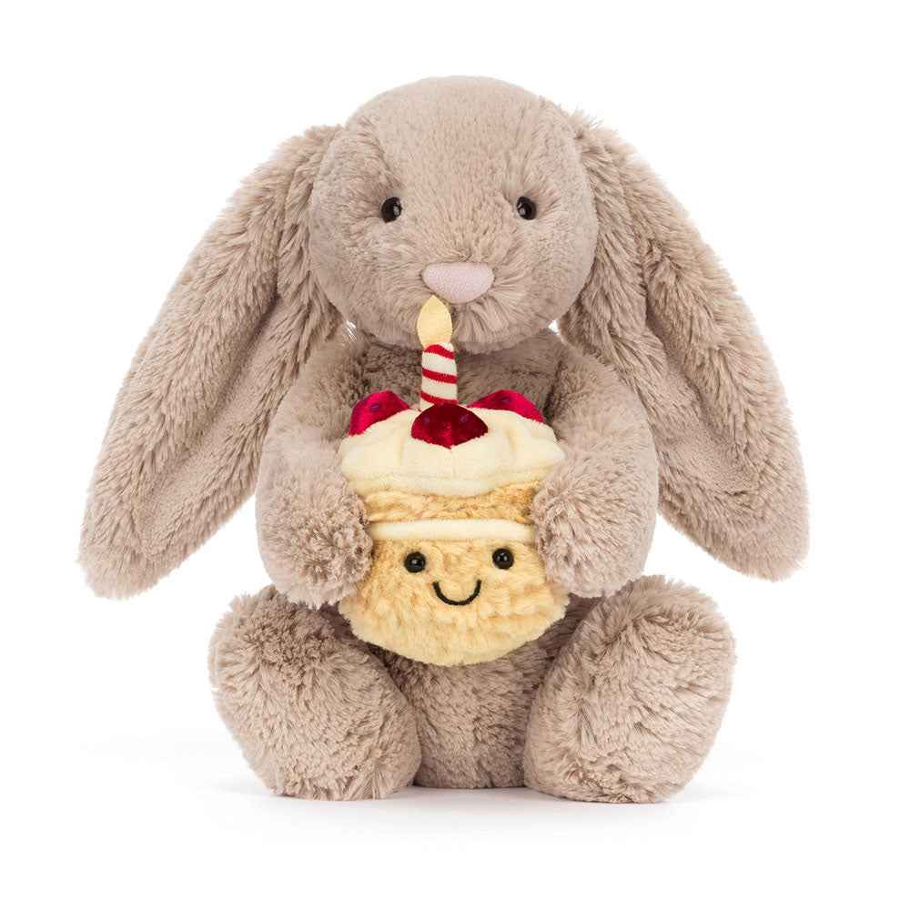 Jellycat 抱抱生日蛋糕兔兔 公仔 Bashful Beige Birthday Bunny Plush - TOYZHOLIC