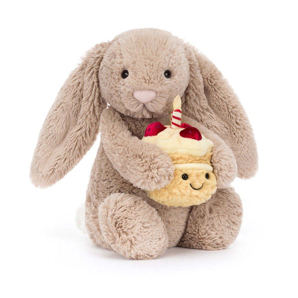 Jellycat 抱抱生日蛋糕兔兔 公仔 Bashful Beige Birthday Bunny Plush - TOYZHOLIC
